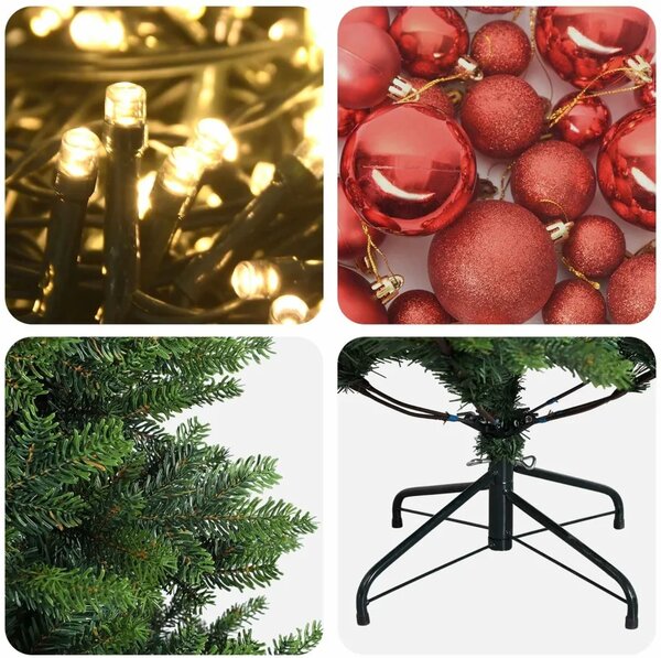 Umjetno božićno drvce s kuglicama 120 cm 150 LED lampica - Zelena 120 cm s LED-ima i crvenim lopticama