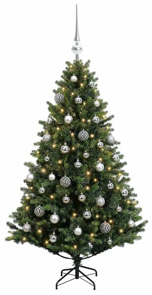 Umjetno božićno drvce s kuglicama 120 cm 150 LED lampica - Zelena 120 cm s LED-ima i srebrnim lopticama