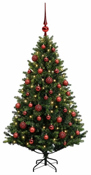 Umjetno božićno drvce s kuglicama 120 cm 150 LED lampica - Zelena 120 cm s LED-ima i crvenim lopticama