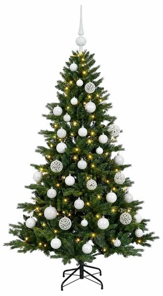 Umjetno božićno drvce s kuglicom 120 cm 150 LED lampica - 120 cm s LED žaruljama i bijelim kuglicama