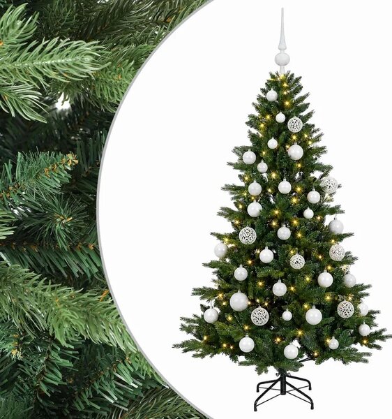 Umjetno božićno drvce s kuglicom 120 cm 150 LED lampica - 120 cm s LED žaruljama i bijelim kuglicama