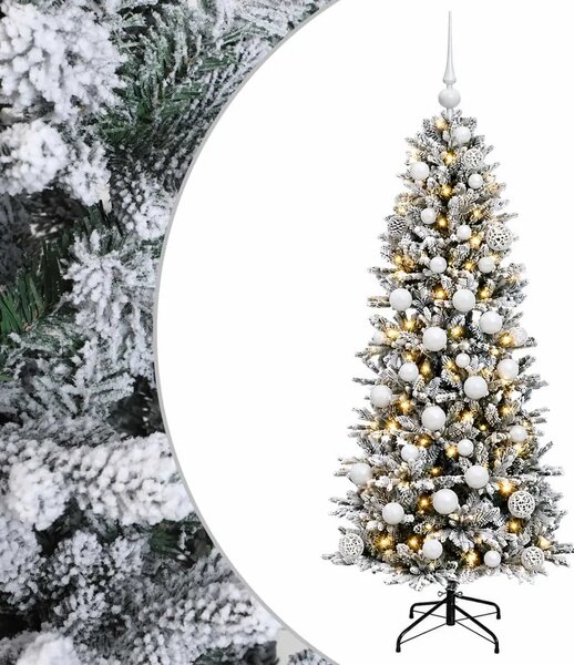 Umjetno božićno drvce s kuglicom 150 cm 150 LED lampica - Zelena i bijela 150 cm s LED žaruljama i bijelim kuglicama
