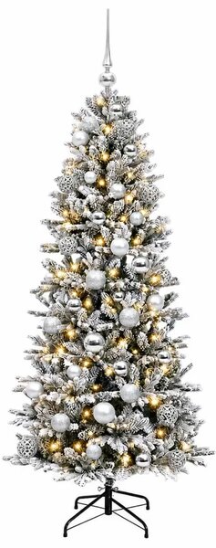 Umjetno božićno drvce s kuglicom 150 cm 150 LED lampica - Zelena i bijela 150 cm s LED-ima i srebrnim lopticama