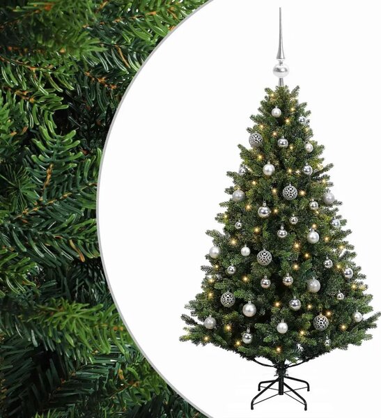 Umjetno božićno drvce s kuglicama 120 cm 150 LED lampica - Zelena 120 cm s LED-ima i srebrnim lopticama