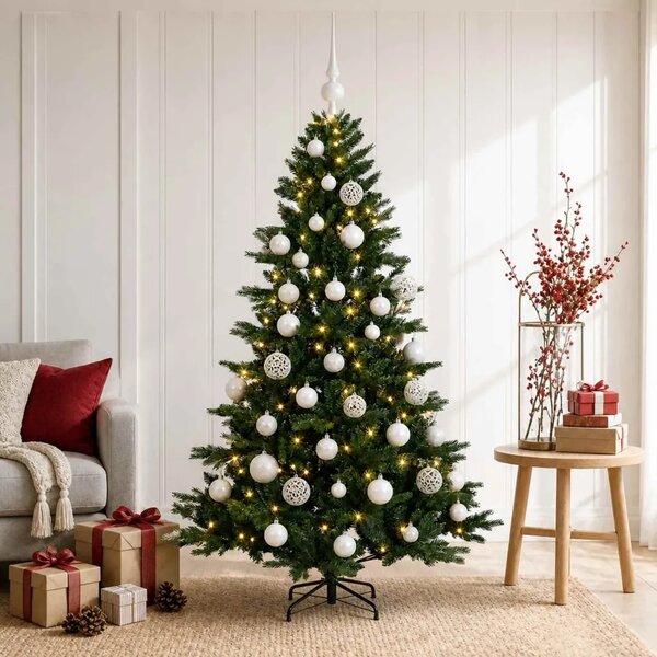 Umjetno božićno drvce s kuglicom 120 cm 150 LED lampica - 120 cm s LED žaruljama i bijelim kuglicama