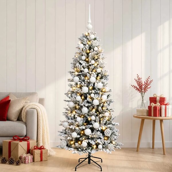 Umjetno božićno drvce s kuglicom 150 cm 150 LED lampica - Zelena i bijela 150 cm s LED žaruljama i bijelim kuglicama