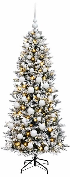 Umjetno božićno drvce s kuglicom 150 cm 150 LED lampica - Zelena i bijela 150 cm s LED žaruljama i bijelim kuglicama
