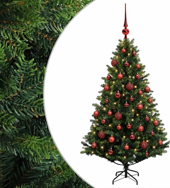 Umjetno božićno drvce s kuglicama 120 cm 150 LED lampica - Zelena 120 cm s LED-ima i crvenim lopticama
