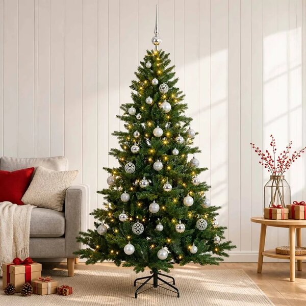 Umjetno božićno drvce s kuglicom 120 cm 150 LED lampica - 120 cm s LED-ima i srebrnim lopticama
