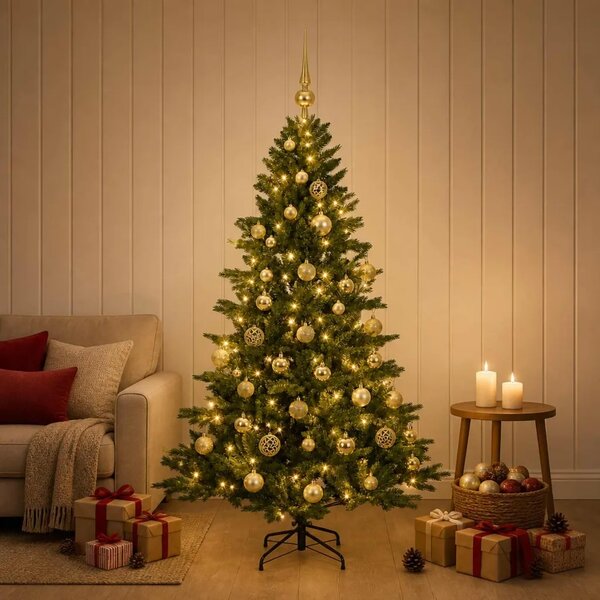 Umjetno božićno drvce s kuglicom 120 cm 150 LED lampica - 120 cm s LED žaruljama i zlatnim kuglicama