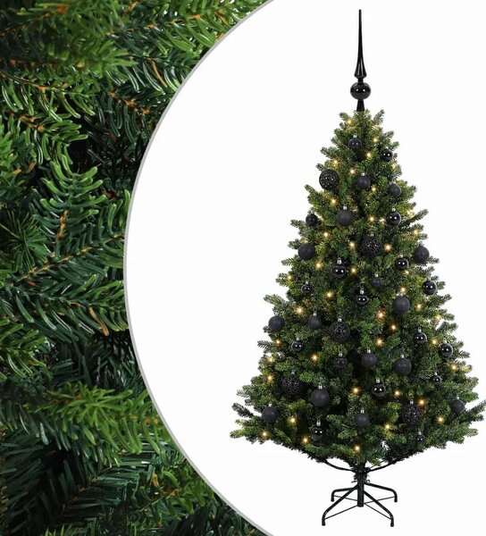 Umjetno božićno drvce s kuglicama 120 cm 150 LED lampica - Zelena 120 cm s LED-ima i crnim lopticama