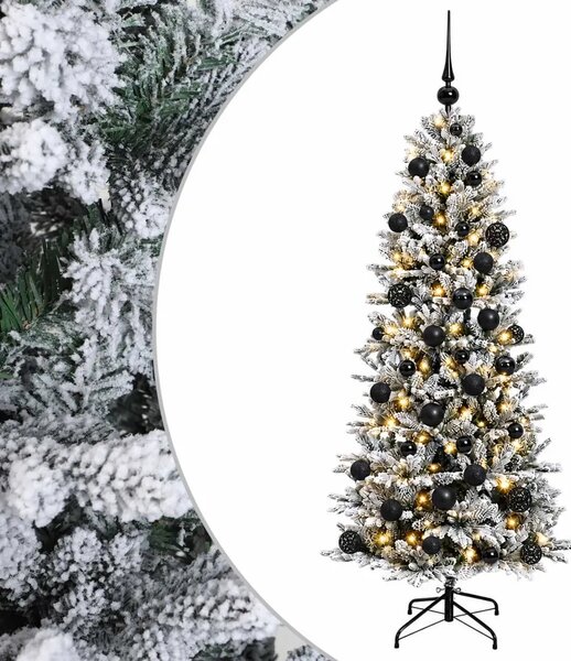 Umjetno božićno drvce s kuglicom 150 cm 150 LED lampica - Zelena i bijela 150 cm s LED-ima i crnim lopticama