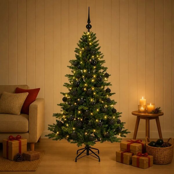 Umjetno božićno drvce s kuglicom 120 cm 150 LED lampica - 120 cm s LED-ima i crnim lopticama