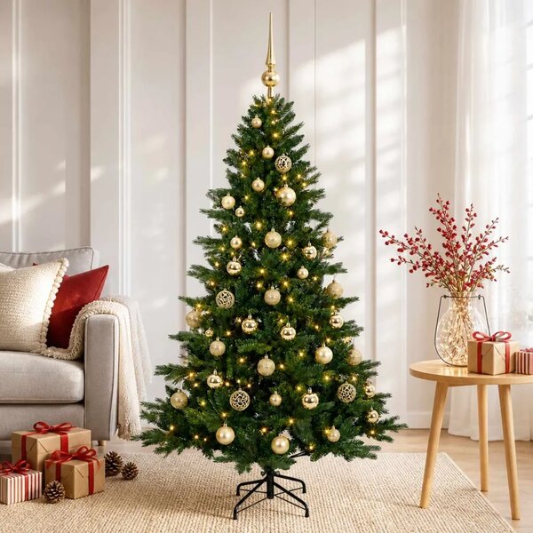 Umjetno božićno drvce s kuglicom 120 cm 150 LED lampica - 120 cm s LED žaruljama i zlatnim kuglicama