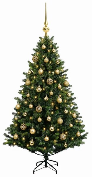 Umjetno božićno drvce s kuglicama 120 cm 150 LED lampica - Zelena 120 cm s LED žaruljama i zlatnim kuglicama