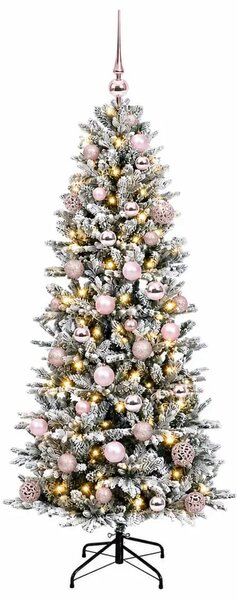 Umjetno božićno drvce s kuglicom 150 cm 150 LED lampica - Zelena i bijela 150 cm s LED-ima i ružičastim lopticama