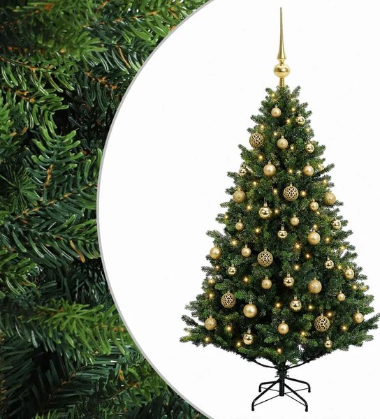 Umjetno božićno drvce s kuglicama 120 cm 150 LED lampica - Zelena 120 cm s LED žaruljama i zlatnim kuglicama