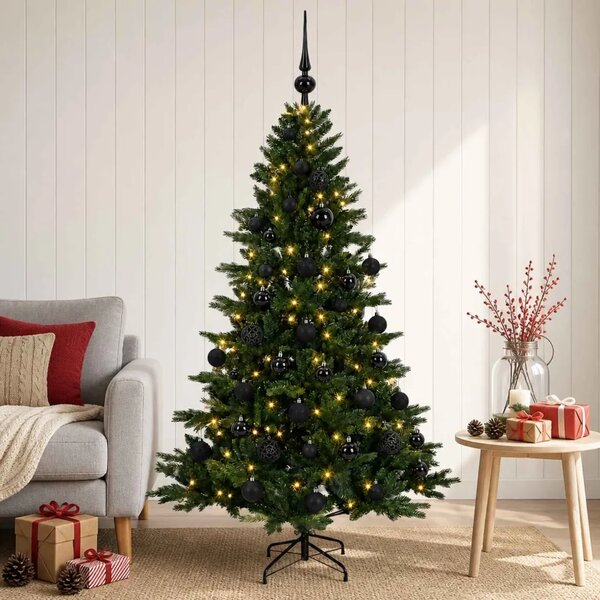Umjetno božićno drvce s kuglicom 120 cm 150 LED lampica - 120 cm s LED-ima i crnim lopticama