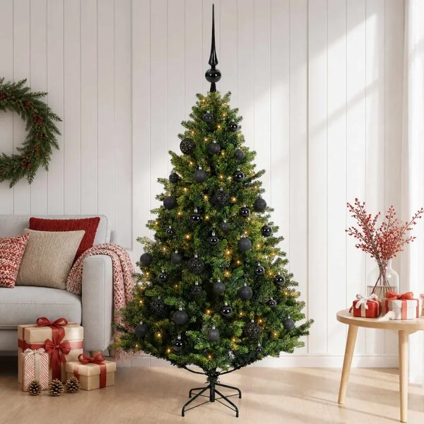 Umjetno božićno drvce s kuglicama 120 cm 150 LED lampica - Zelena 120 cm s LED-ima i crnim lopticama