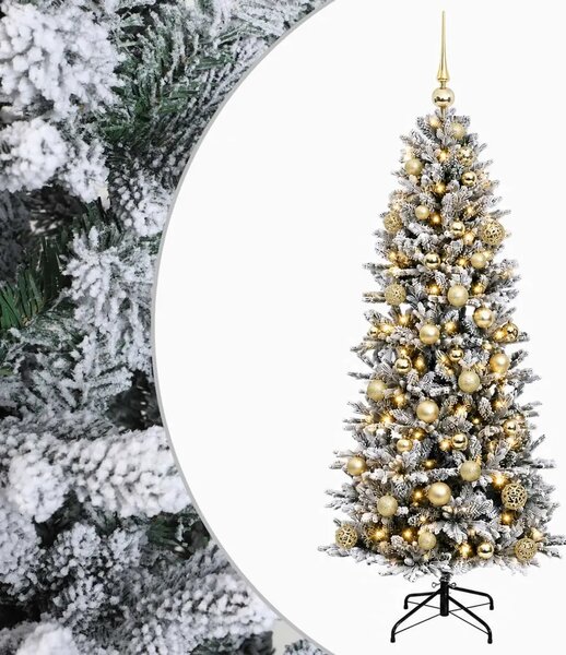 Umjetno božićno drvce s kuglicom 150 cm 150 LED lampica - Zelena i bijela 150 cm s LED žaruljama i zlatnim kuglicama