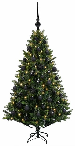Umjetno božićno drvce s kuglicama 120 cm 150 LED lampica - Zelena 120 cm s LED-ima i crnim lopticama