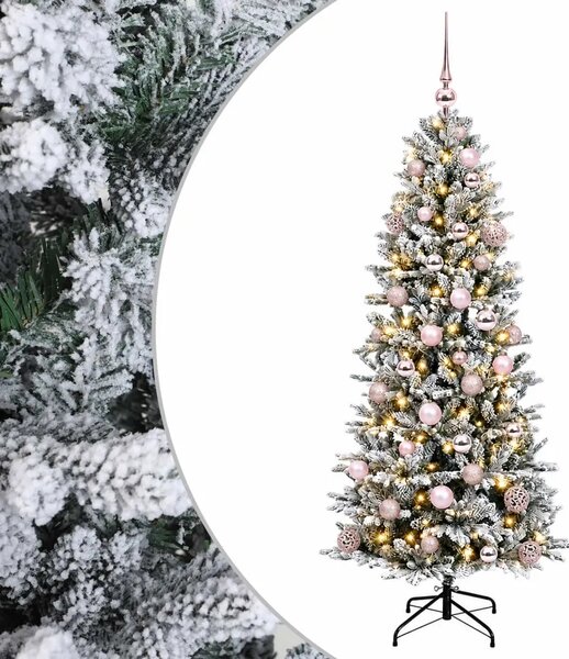 Umjetno božićno drvce s kuglicom 150 cm 150 LED lampica - Zelena i bijela 150 cm s LED-ima i ružičastim lopticama