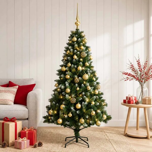 Umjetno božićno drvce s kuglicama 120 cm 150 LED lampica - 120 cm s LED žaruljama i zlatnim kuglicama