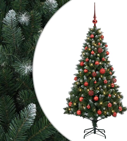 Umjetno božićno drvce s kuglicama 120 cm 150 LED lampica - 120 cm s LED-ima i crvenim lopticama
