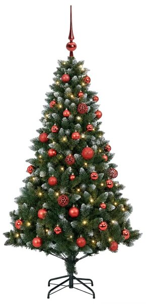 Umjetno božićno drvce s kuglicama 120 cm 150 LED lampica - 120 cm s LED-ima i crvenim lopticama