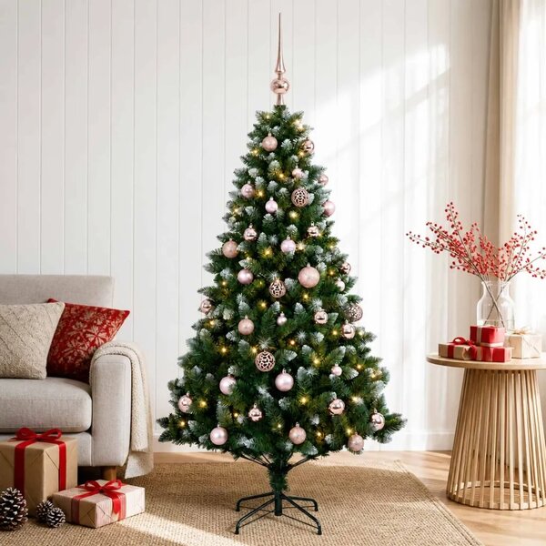 Umjetno božićno drvce s kuglicama 120 cm 150 LED lampica - 120 cm s LED-ima i ružičastim lopticama