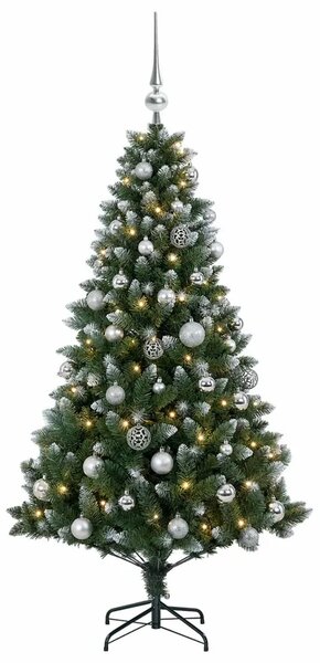 Umjetno božićno drvce s kuglicama 120 cm 150 LED lampica - 120 cm s LED-ima i srebrnim lopticama