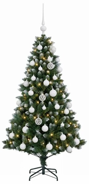 Umjetno božićno drvce s kuglicama 120 cm 150 LED lampica - 120 cm s LED žaruljama i bijelim kuglicama