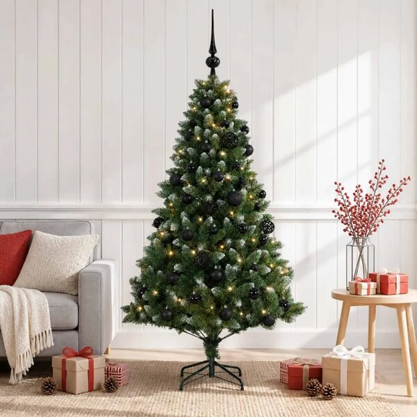 Umjetno božićno drvce s kuglicama 120 cm 150 LED lampica - 120 cm s LED-ima i crnim lopticama