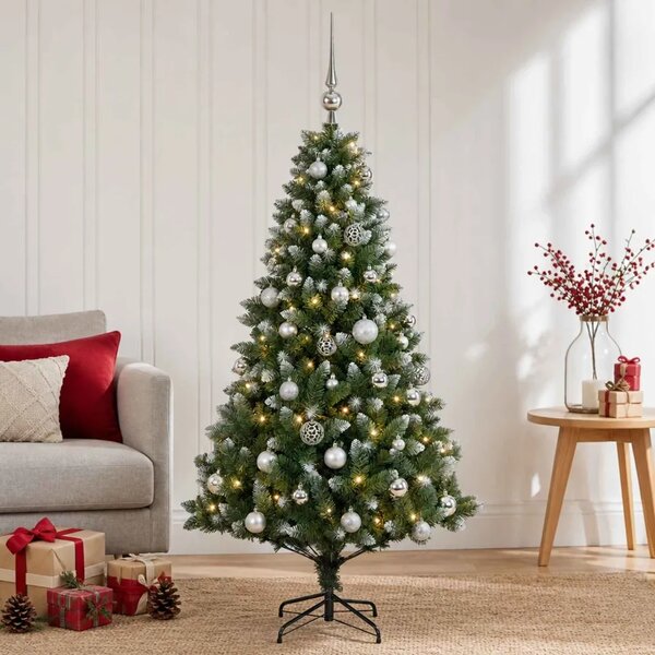 Umjetno božićno drvce s kuglicama 120 cm 150 LED lampica - 120 cm s LED-ima i srebrnim lopticama