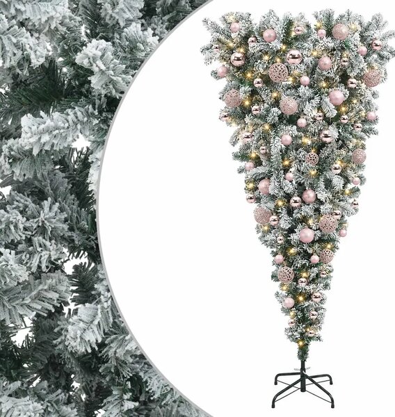 Obrnuto umjetno božićno drvce s granama 180 cm 300 LED lampica - 180 cm s LED-ima i ružičastim lopticama