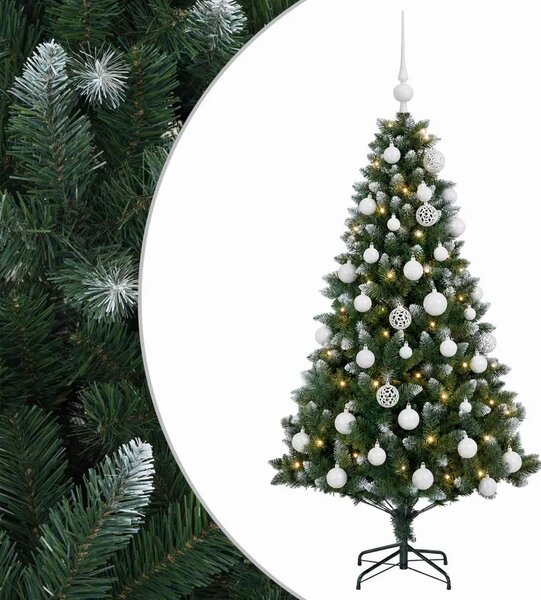 Umjetno božićno drvce s kuglicama 120 cm 150 LED lampica - 120 cm s LED žaruljama i bijelim kuglicama