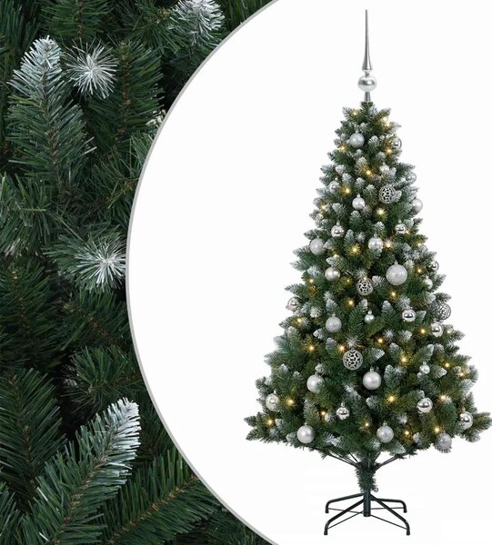 Umjetno božićno drvce s kuglicama 120 cm 150 LED lampica - 120 cm s LED-ima i srebrnim lopticama