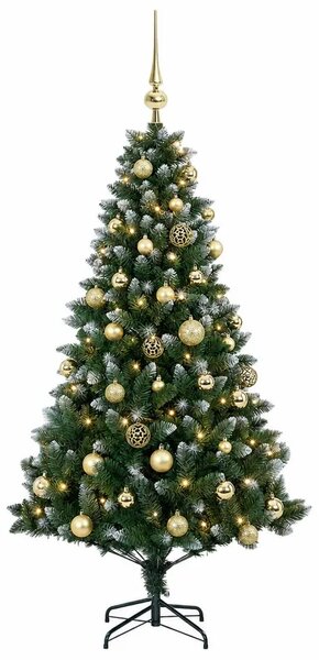 Umjetno božićno drvce s kuglicama 120 cm 150 LED lampica - 120 cm s LED žaruljama i zlatnim kuglicama