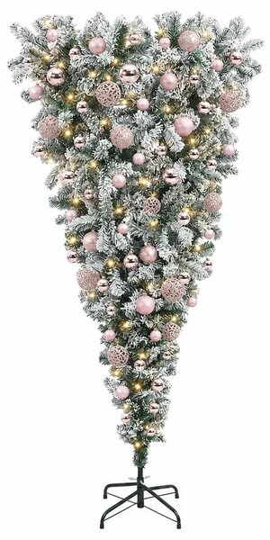 Obrnuto umjetno božićno drvce s granama 180 cm 300 LED lampica - 180 cm s LED-ima i ružičastim lopticama