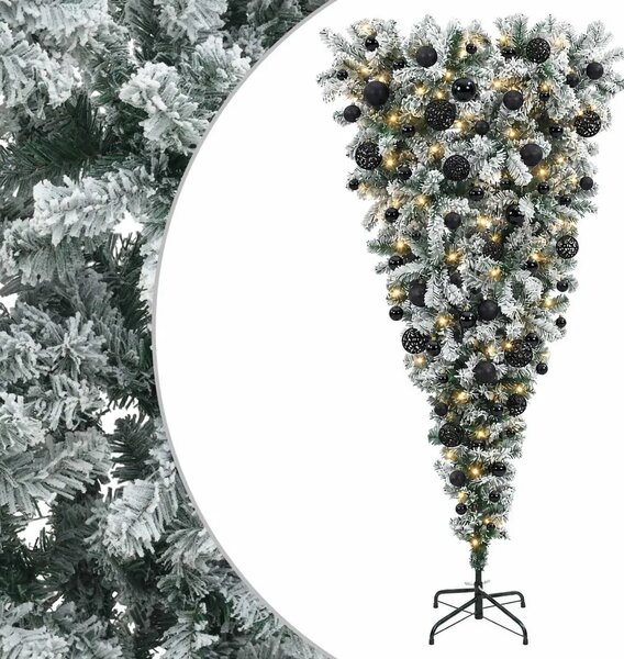 Obrnuto umjetno božićno drvce s granama 180 cm 300 LED lampica - 180 cm s LED-ima i crnim lopticama