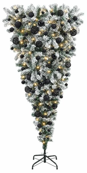 Obrnuto umjetno božićno drvce s granama 180 cm 300 LED lampica - 180 cm s LED-ima i crnim lopticama