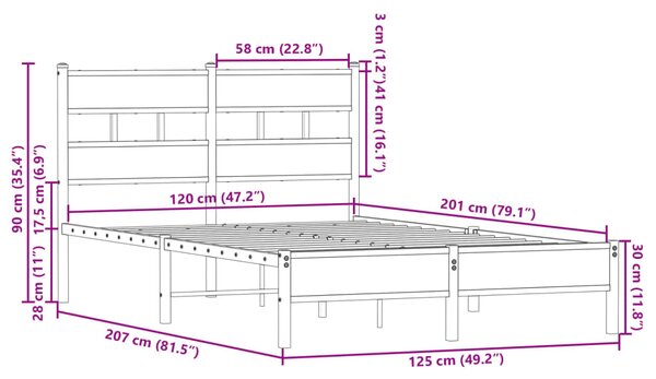 Okvir kreveta bez madraca s uzglavljem boja hrasta 120x200 cm - Smeđa / 120 x 200 cm