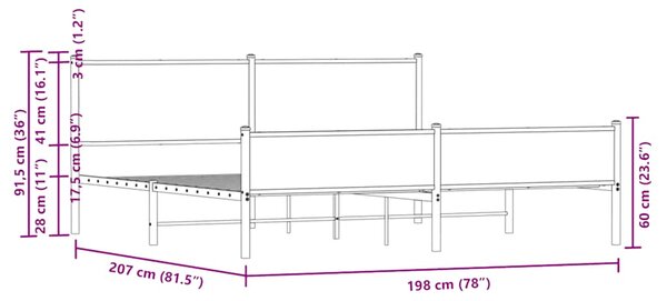 Metalni okvir kreveta bez madraca boja hrasta 193x203 cm - Smeđa / 193 x 203 cm