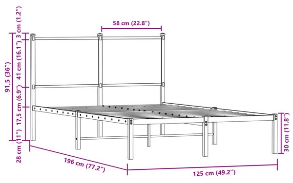 Metalni okvir kreveta bez madraca boja hrasta 120x190 cm - Smeđa / 120 x 190 cm