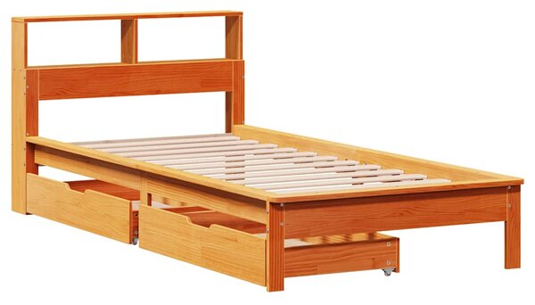 Krevet s regalom za knjige bez madraca 90 x 190 cm od borovine - Smeđa / 90 x 190 cm