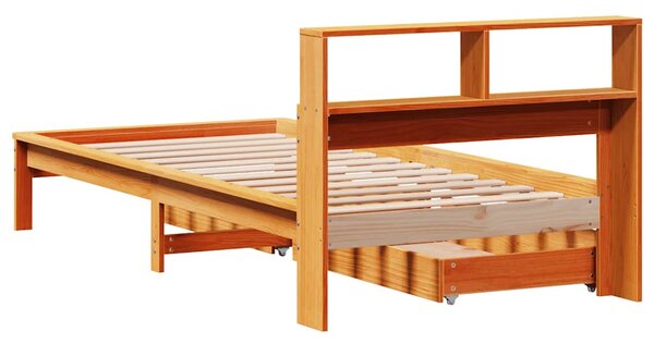 Krevet s regalom za knjige bez madraca 90 x 190 cm od borovine - Smeđa / 90 x 190 cm
