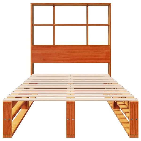 Krevet s regalom za knjige bez madraca 100x200 cm masivno drvo - Smeđa / 100 x 200 cm
