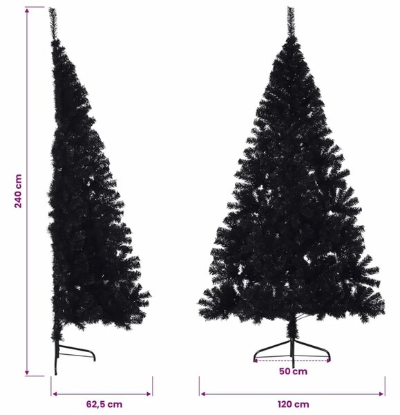 Umjetna polovica božićnog drvca sa stalkom crna 240 cm PVC - Crna 240 cm