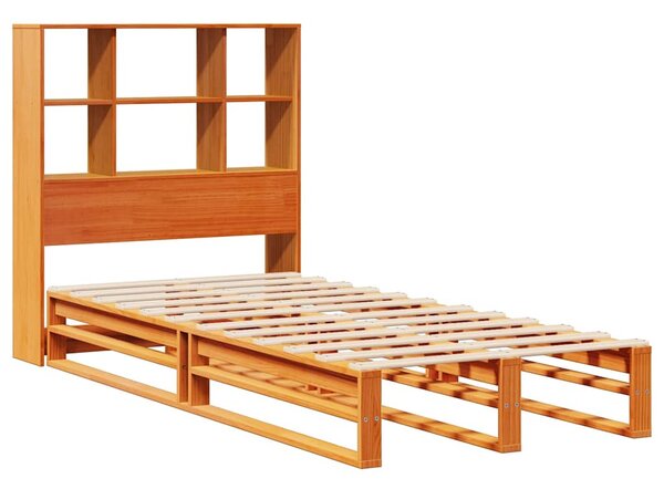 Krevet s regalom za knjige bez madraca 100x200 cm masivno drvo - Smeđa / 100 x 200 cm