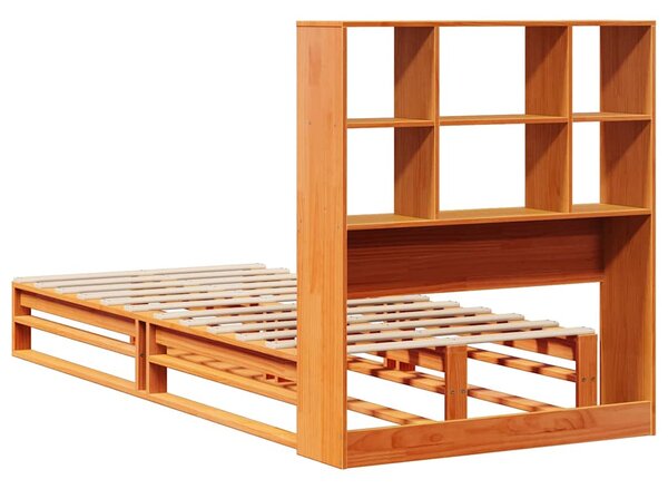 Krevet s regalom za knjige bez madraca 100x200 cm masivno drvo - Smeđa / 100 x 200 cm